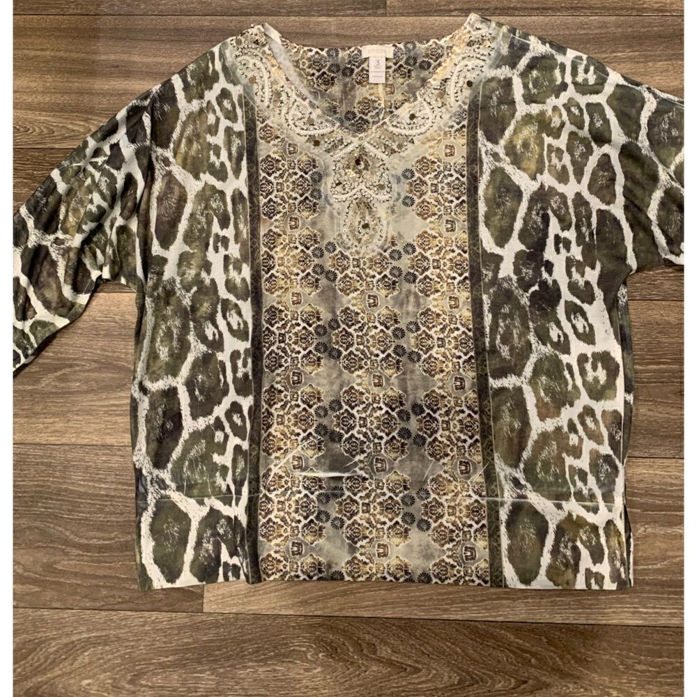 Chico’s Beaded Boho Chic Top Size 3 (Chico’s size) or XL (Regular size)